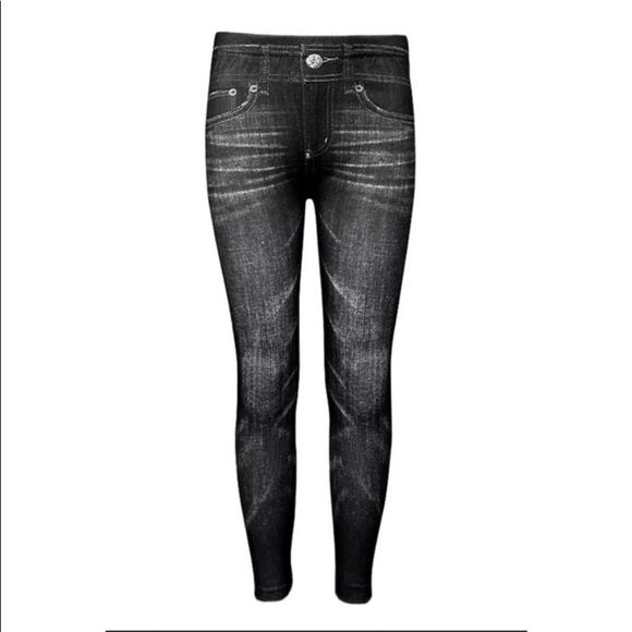 Kids Black Denim Look Leggings - Picture 1 of 3